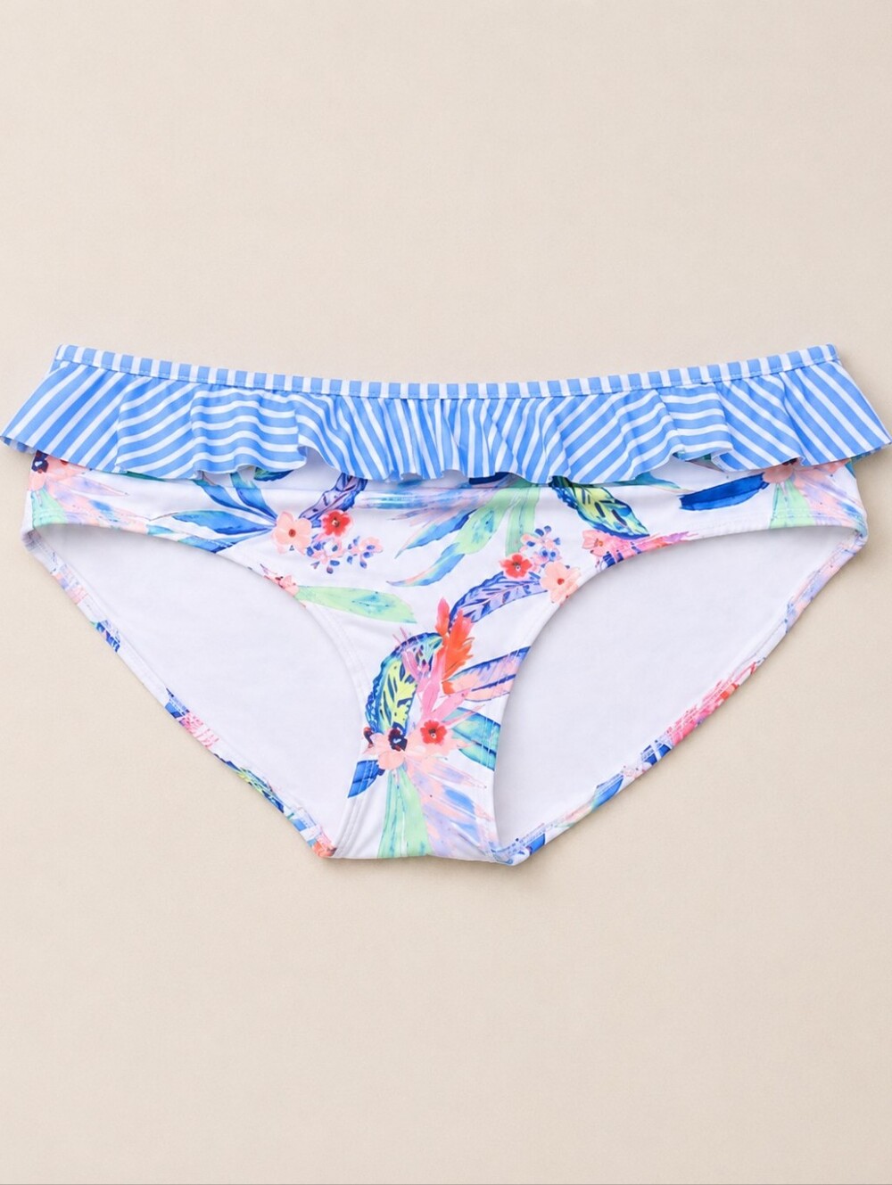 Oasis Swim Bottom 2X Floral Ruffle Women Bikini Plus Size Tropical Blue Island